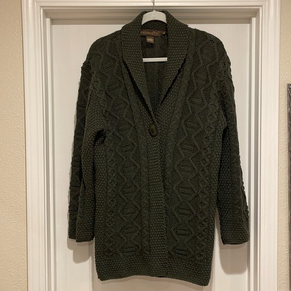 Inis Crafts Cardigan Sweater Green Wool Size Large - Picture 2 of 9
